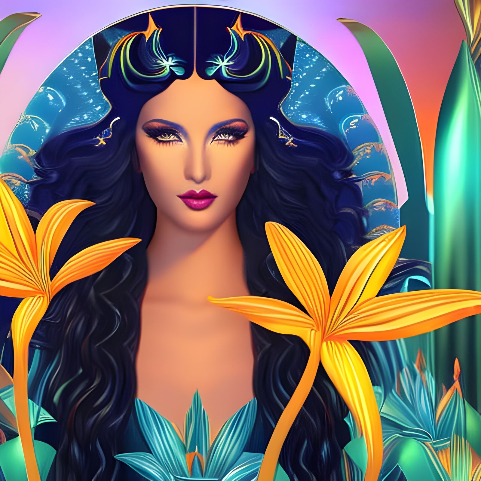 Art Deco Woman with Tiger Lilies Illustration