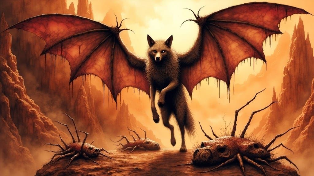 Shapeshifter Ascension in a Surreal Canyon Landscape