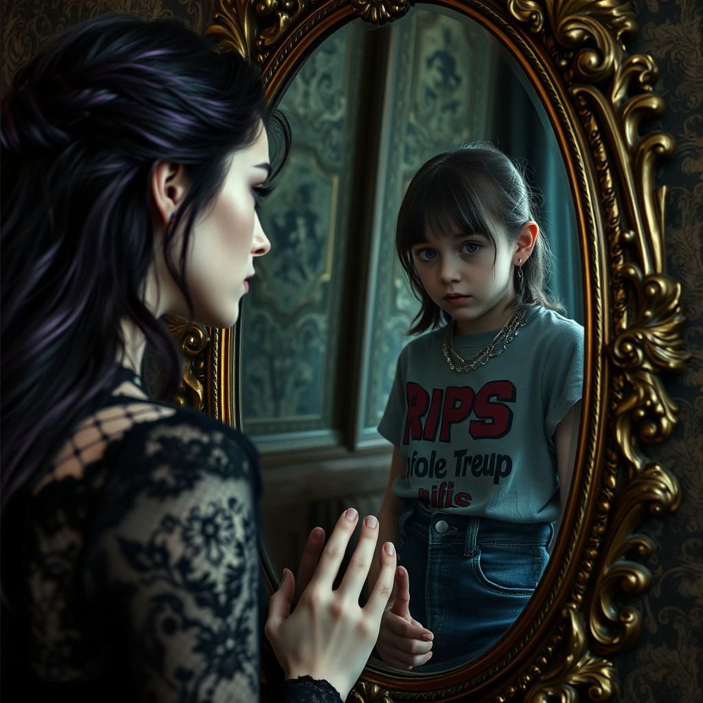 Gothic Woman and Reflection in Dark Fantasy Style