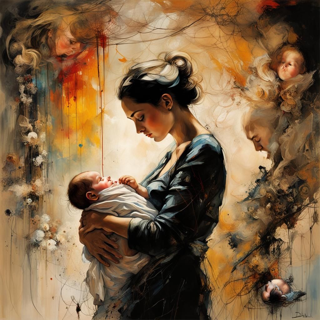 Mesmerizing Mother and Child in Surrealist Style