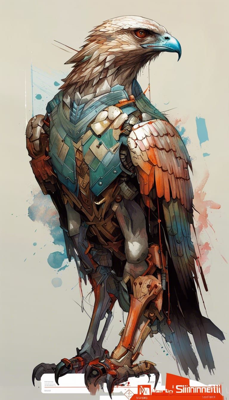 Detailed Hawk in Bright Tetradic Colors