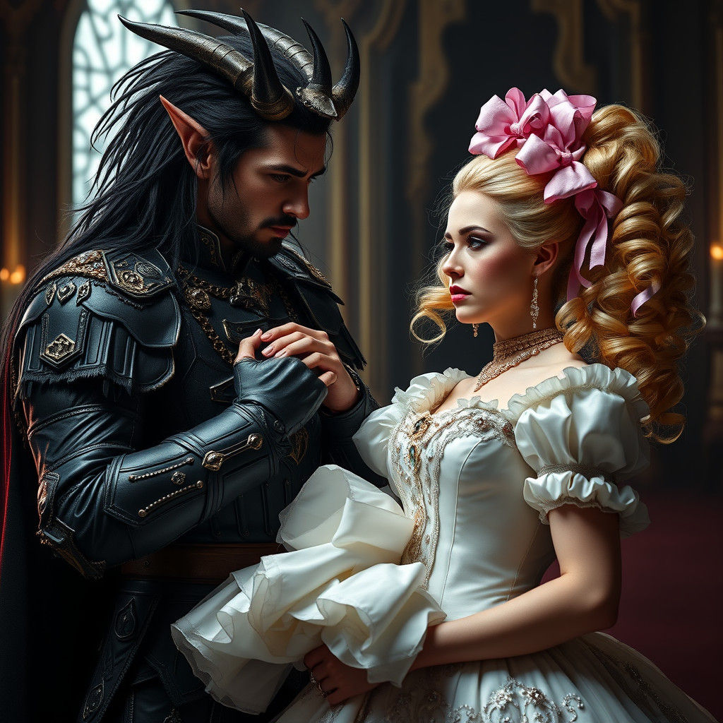 Demon King Fastens Bride's Corset, Dark Fantasy Art
