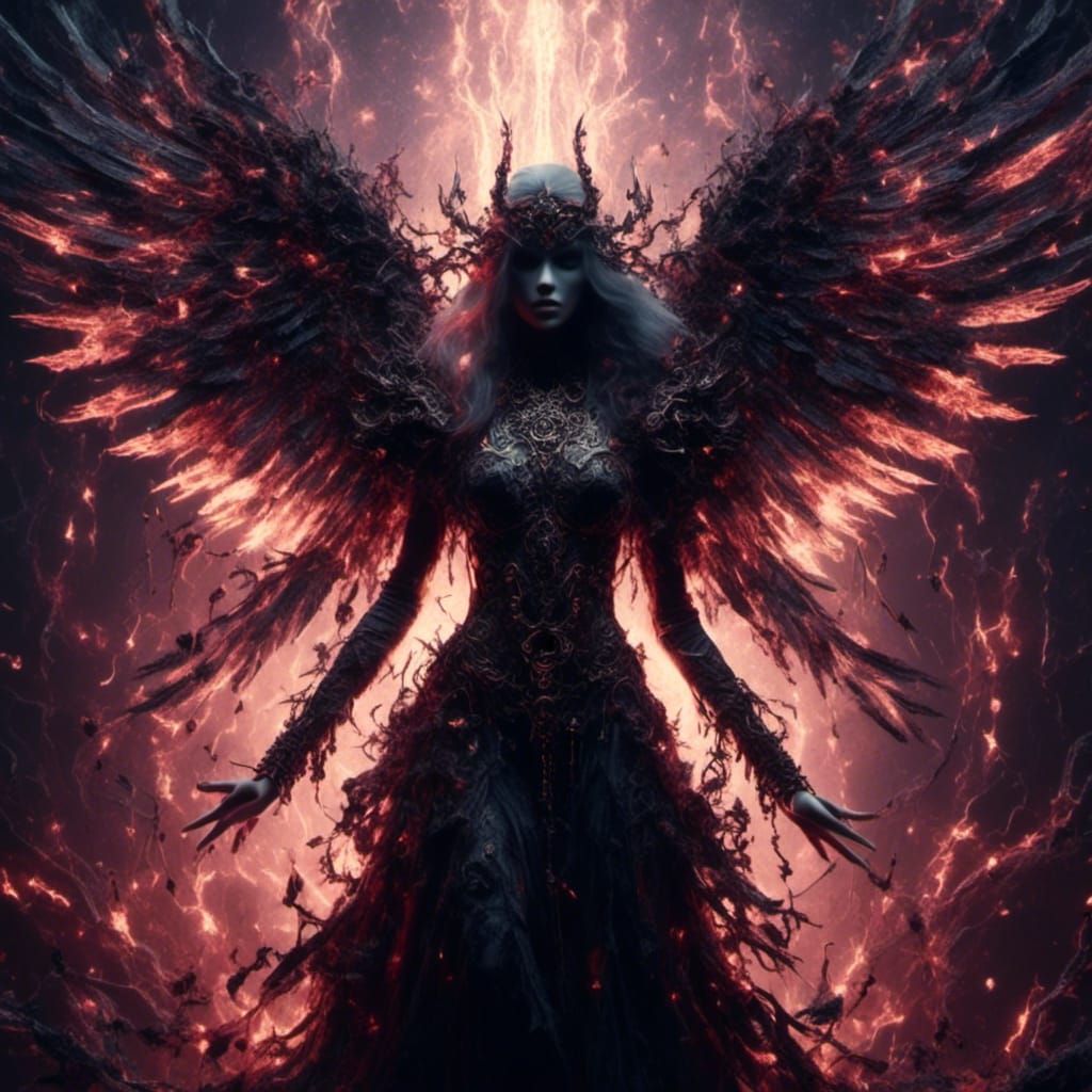 Mysterious Faceless Angel with Glowing Runes