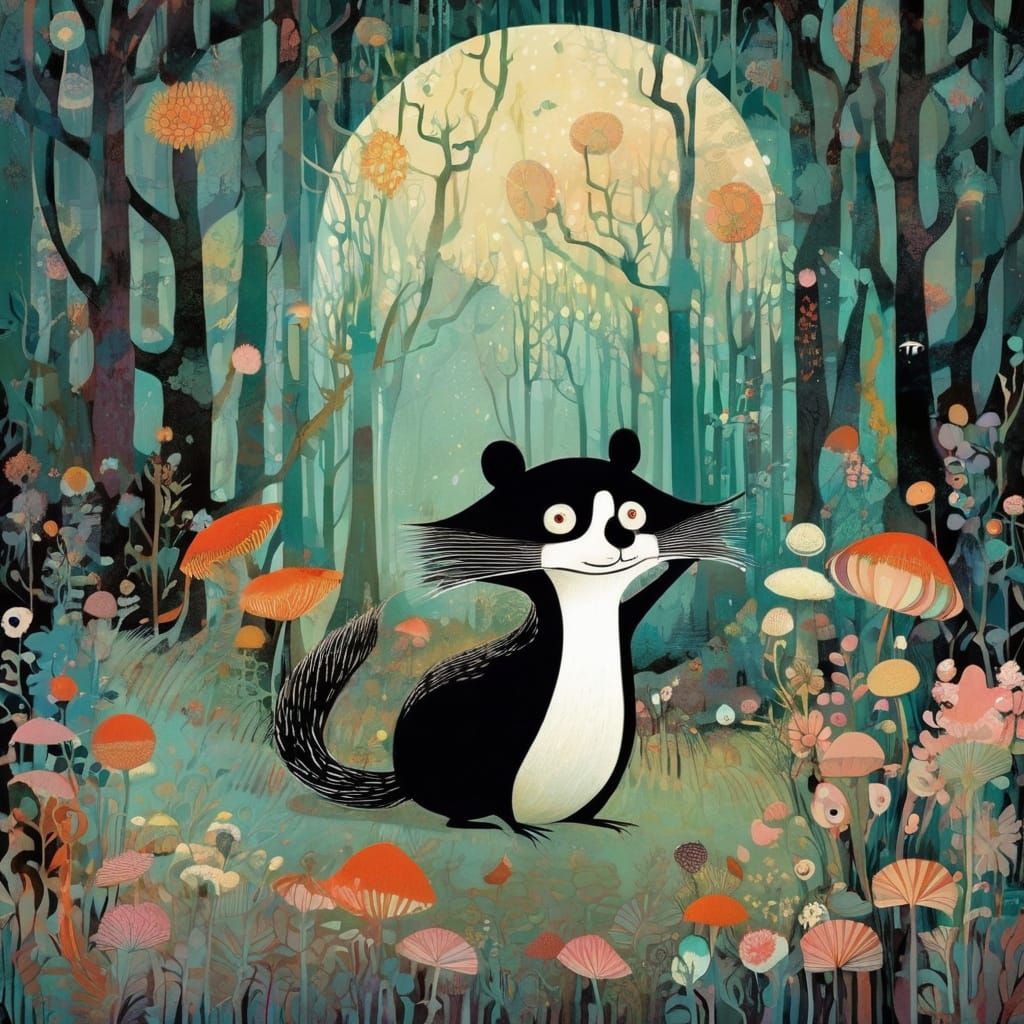 Charming Skunk Family in Pastel Colors