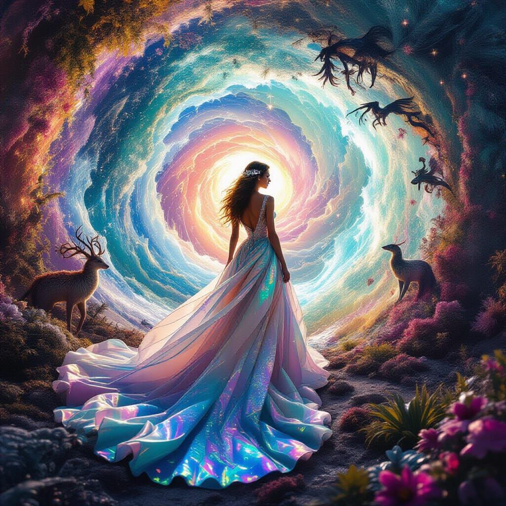 Dreamscape: Woman Reveals Vortex of Color in Surreal Style