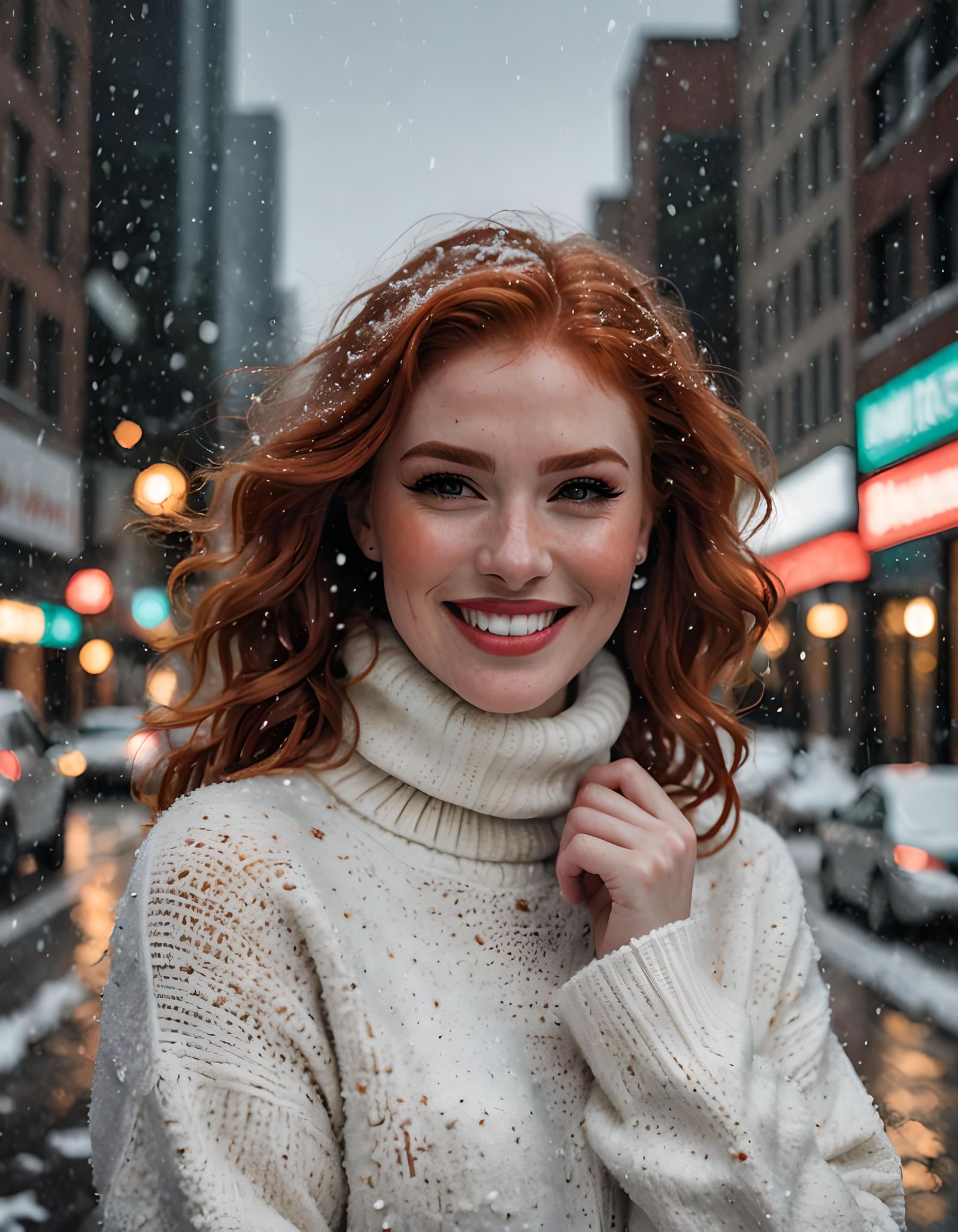 Redhead snow angel