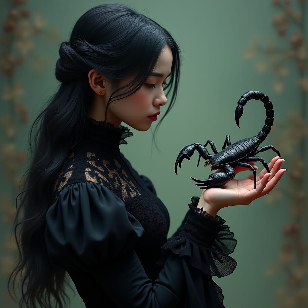 Victorian Woman with Scorpion: Dark Mystical Art