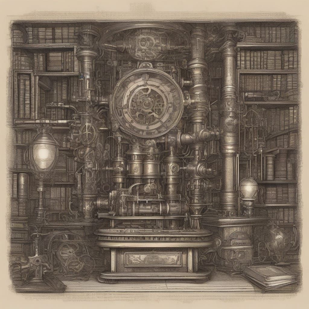 Steampunk Library Engine Concept Art