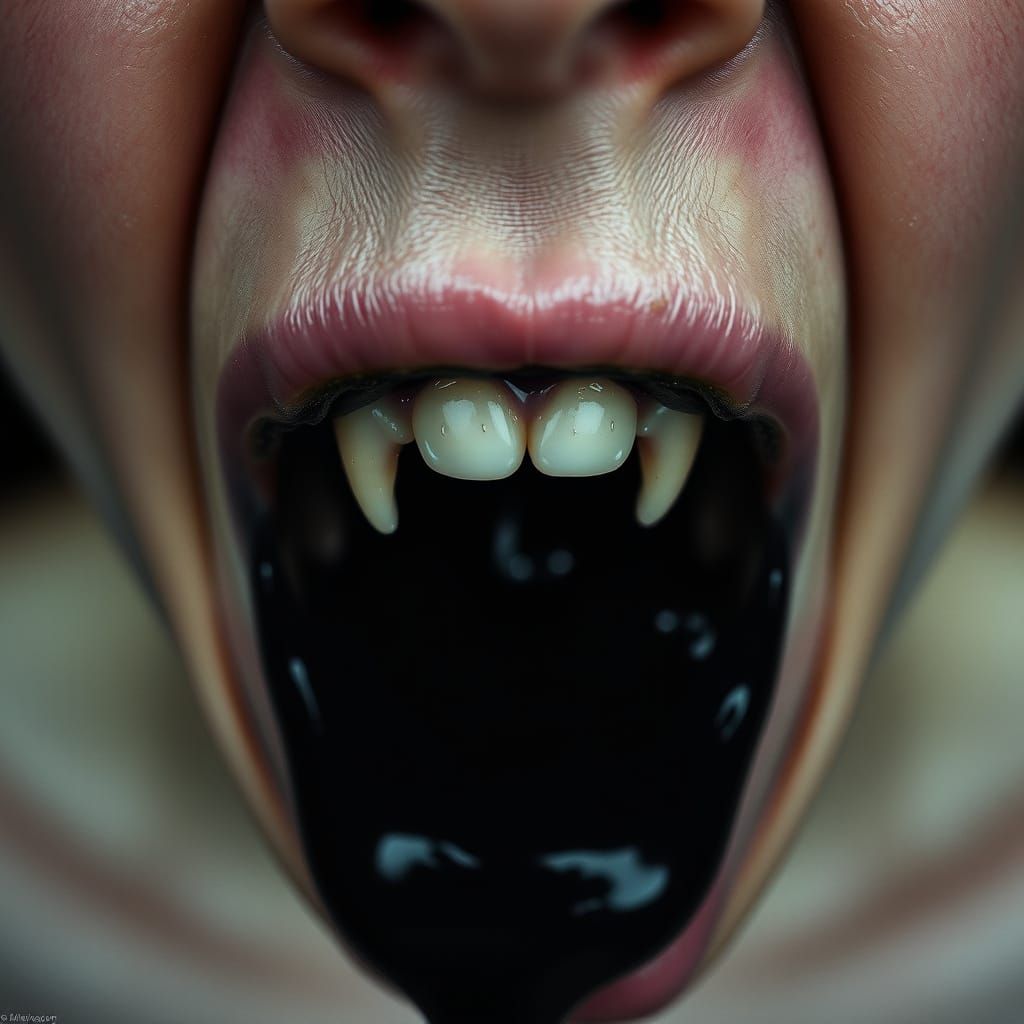 Darkly Lit Macro Portrait of a Latex Mouth