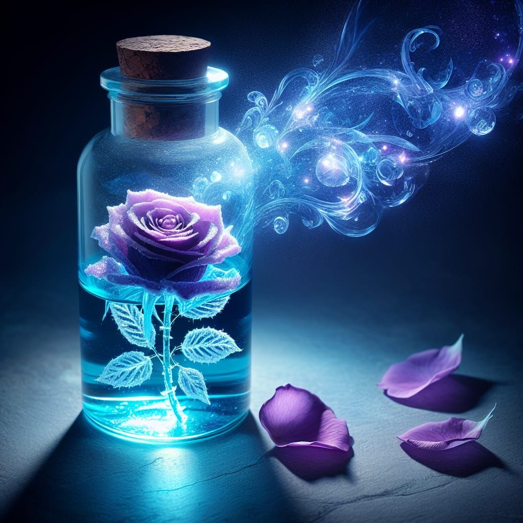 Crystallized Rose Petal in Glowing Vial