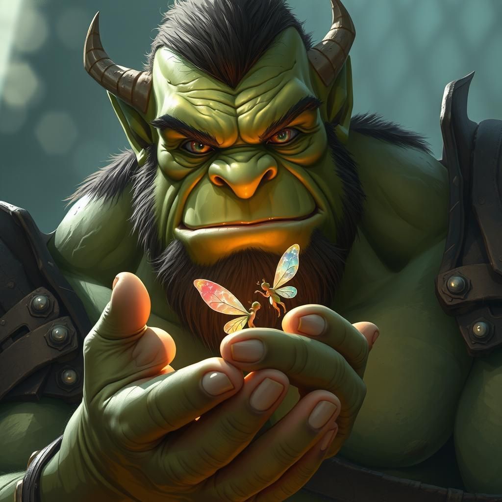 Gentle Orc and Fairy in Dreamlike Fantasy Art