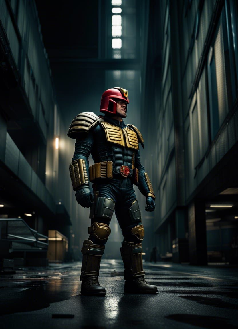 Hyperrealistic Judge Dredd in Cinematic Style
