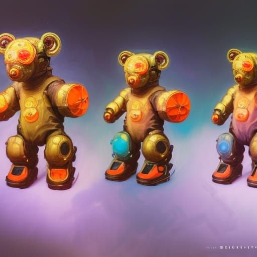 Cyberpunk Teddy Bears in Neo-Impressionist Style