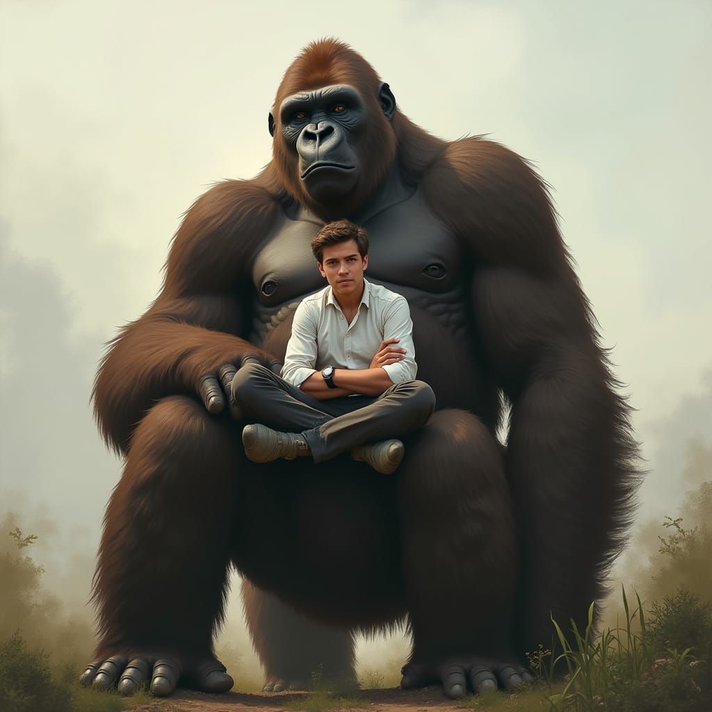 Gentle Giant's Chess Match in Whimsical Landscape