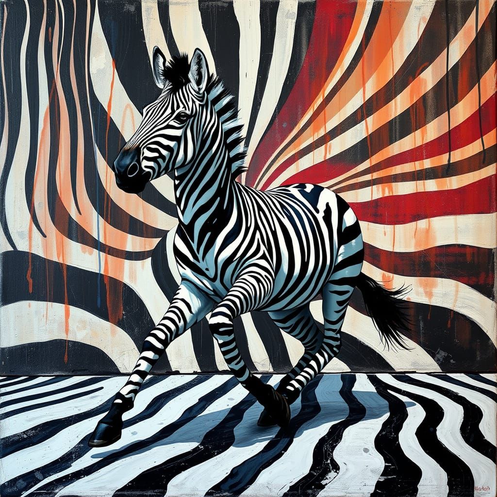 Zebra in Neo-Expressionist Oil and Acrylic