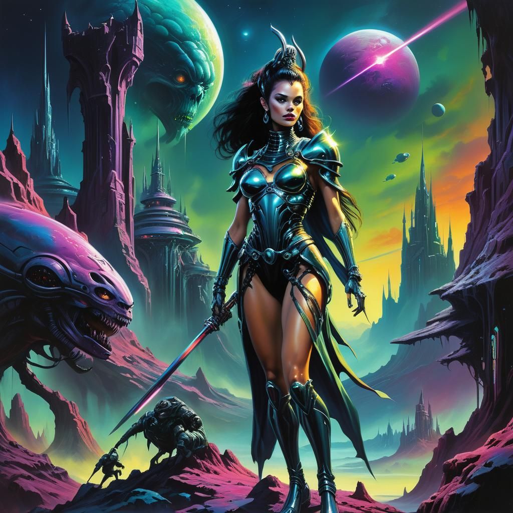 Warrior Princess on Alien Planet in Dark Fantasy Style
