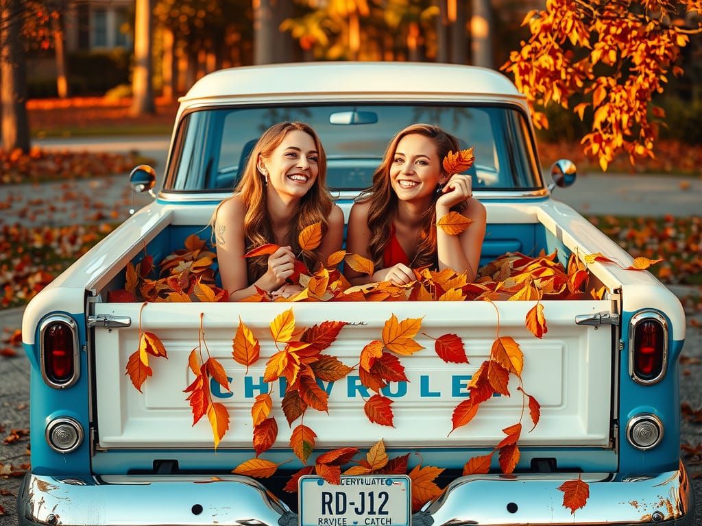 1956 Chevy Cameo Truck with Autumn Leaves and Women