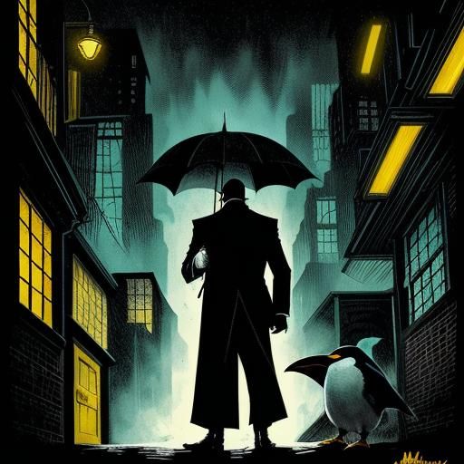 The Penguin in Gotham: DC Comics Splash Art