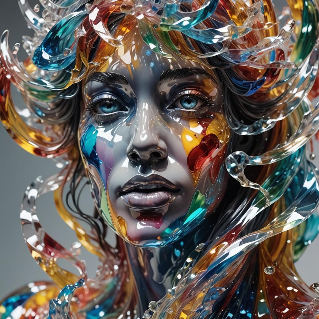 Colorful Glass Statue in Hyperrealistic Splash Art Style