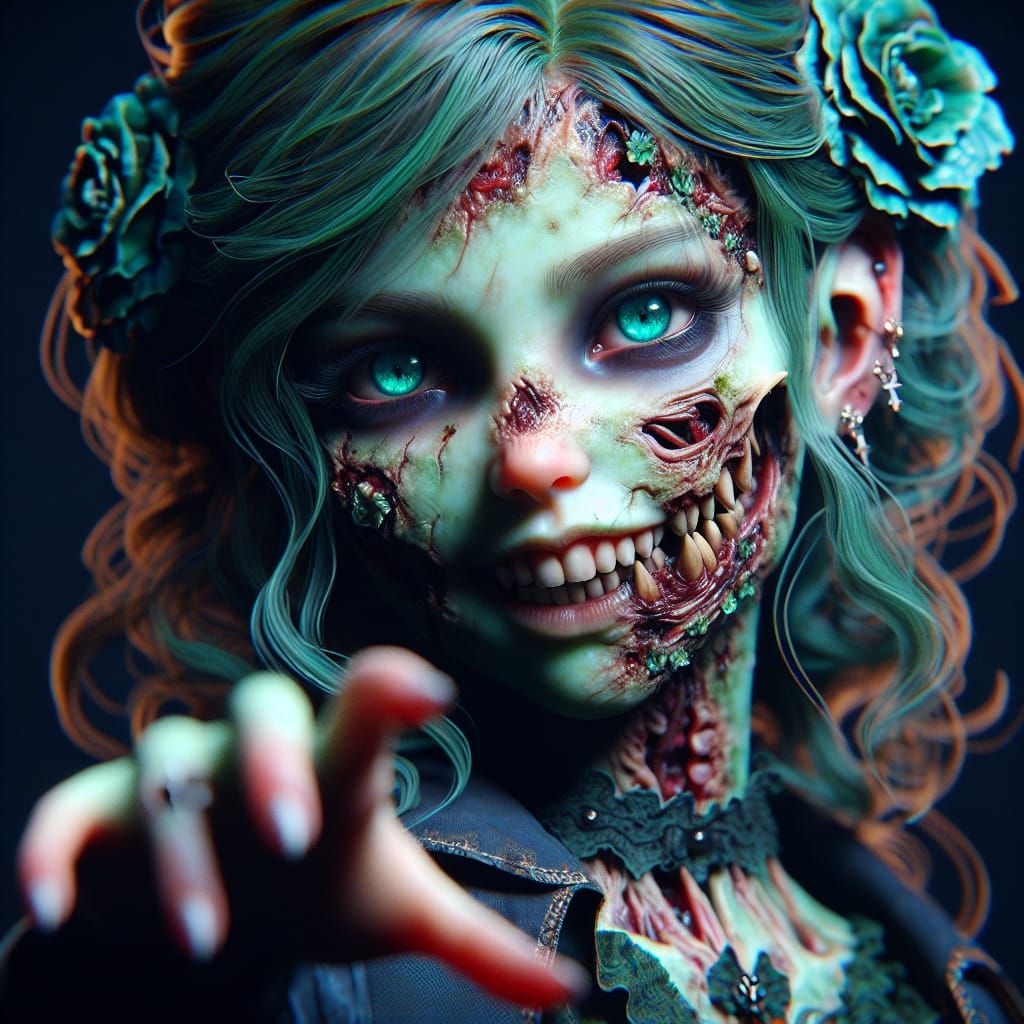 Zombified Girl with a Smirk in Detailed Matte Painting