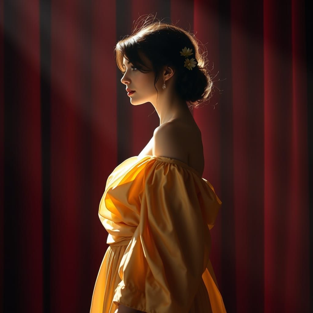 Serene Woman in Golden Gown, Renaissance Style