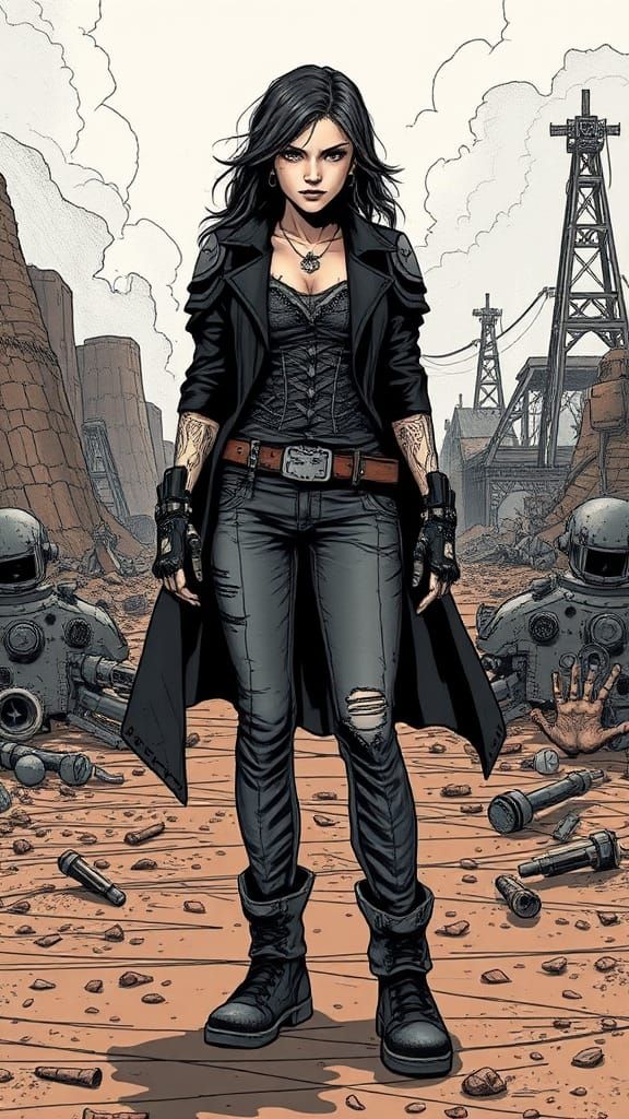 Armored Cyborg Gunslinger in Post-Apocalyptic Wasteland