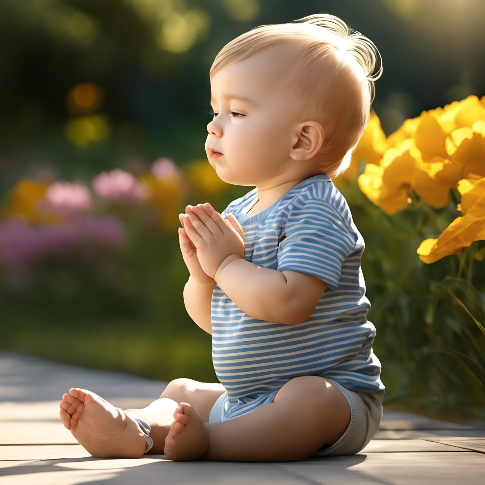 Toddler Praying on Sunny Day in 8k