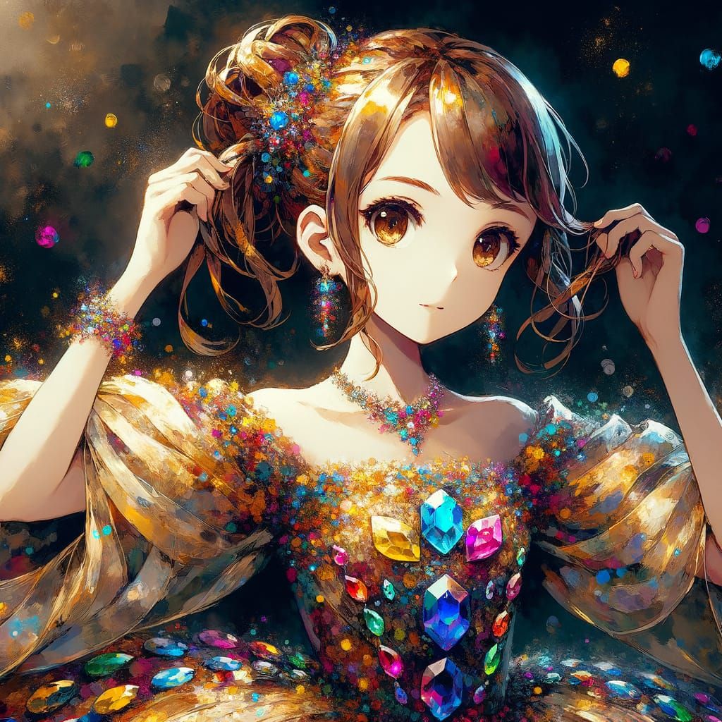 Anime Girl in Gown: Chiaroscuro Digital Painting