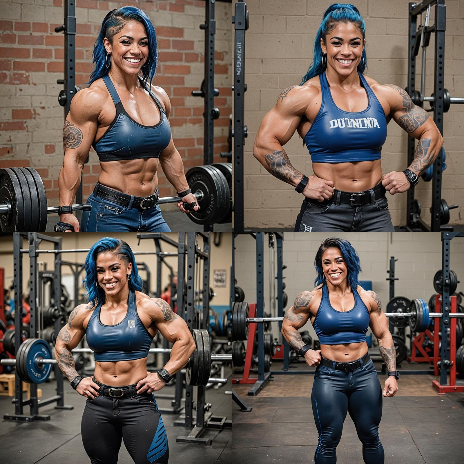 Muscular Latina Powerlifter in Back Lat Spread