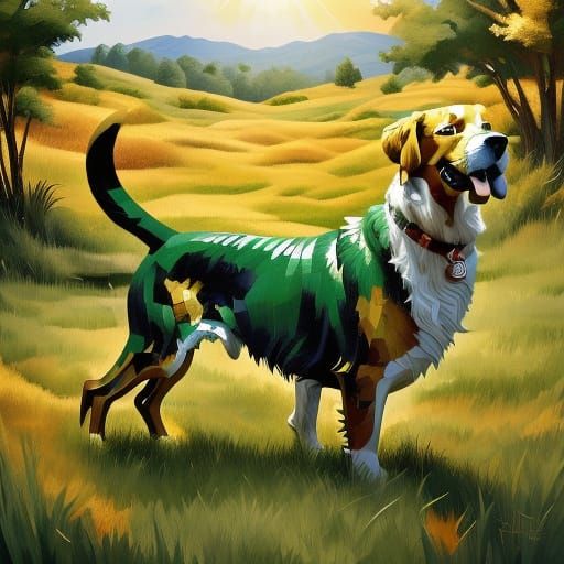 Dogs Playing in Sunny Backyard Concept Art