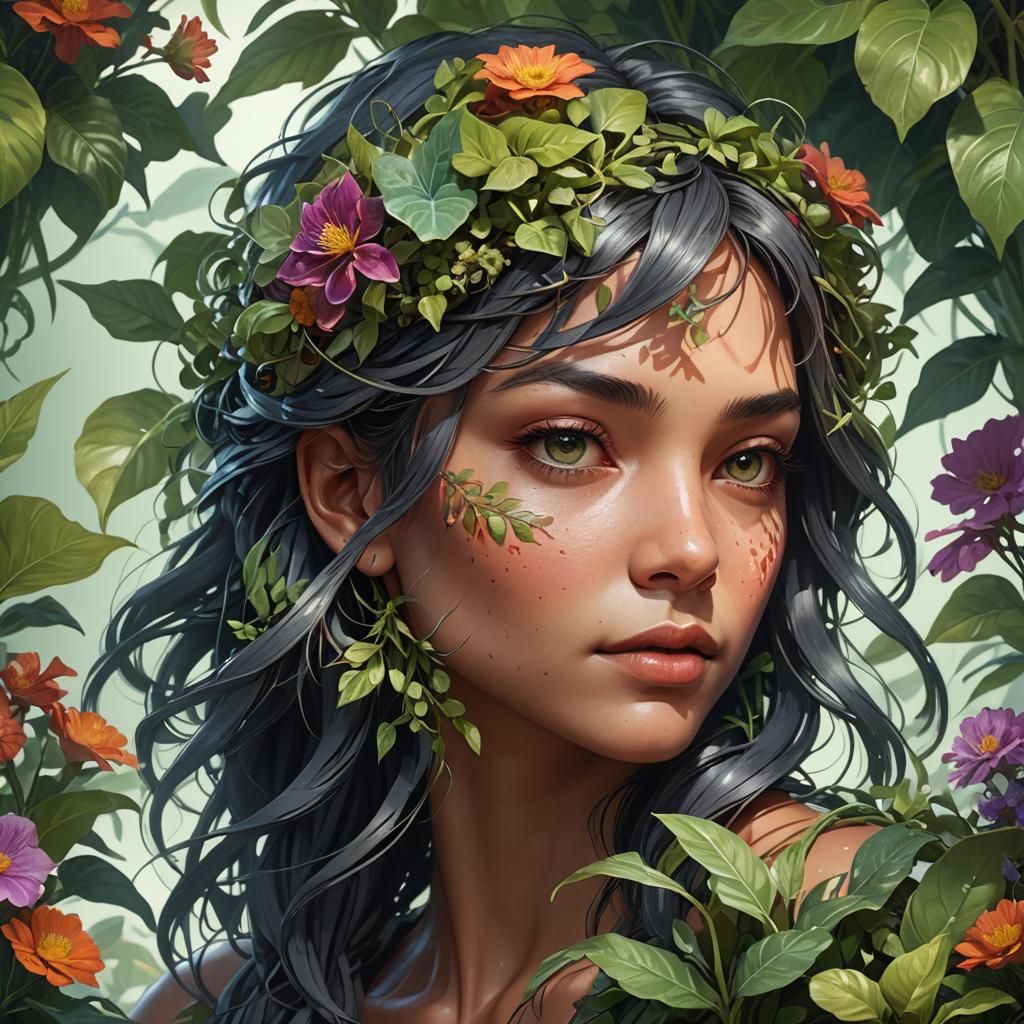 Detailed Plant Portrait in Digital Art Style