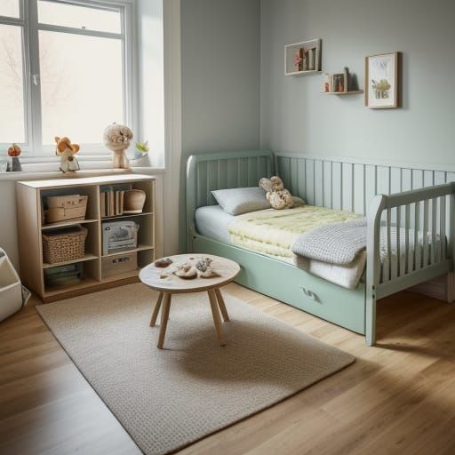 Cozy Modern Dutch Children's Bedroom in Warm Oil Painting St...
