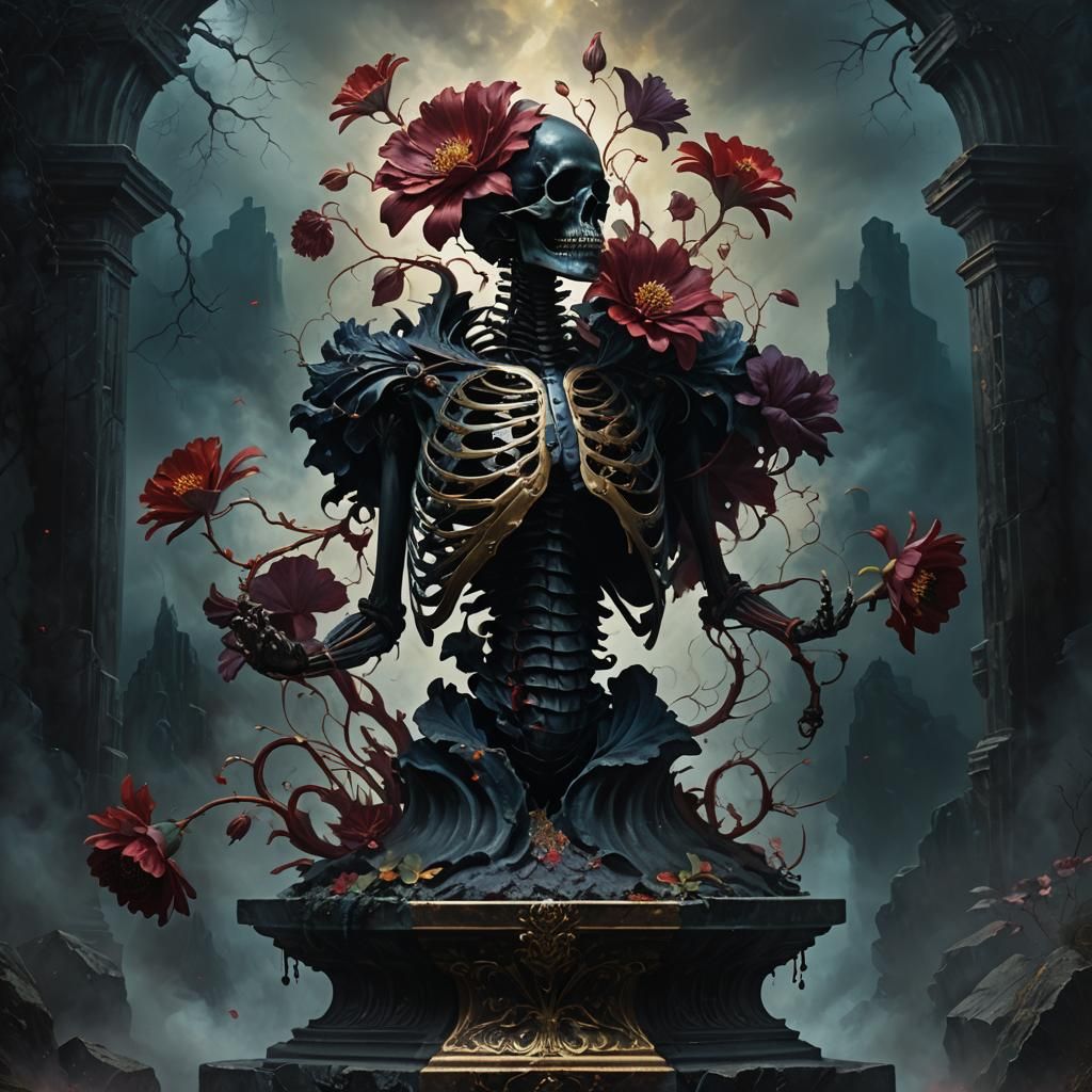 Ominous Dark Red Bloom on Rib Cage Pedestal