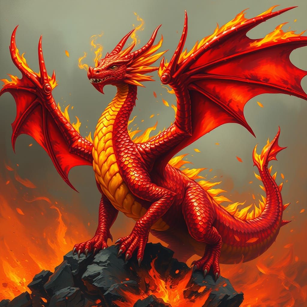 Majestic Fire Dragon with Ruby Scales and Embers