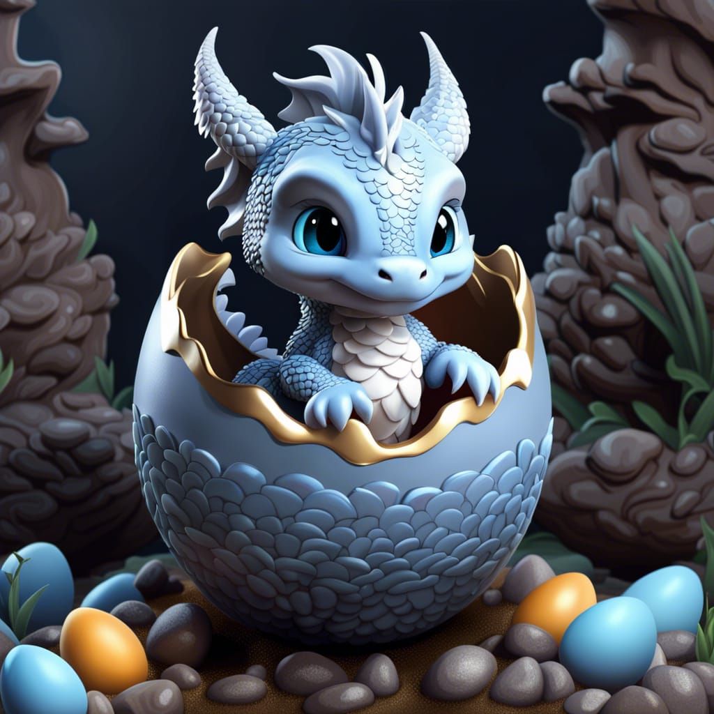 Chibi Grey Dragon Emerges: Fantasy Concept Art