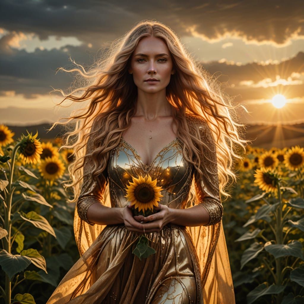 Woman in Sunlight Gown with Sunstone