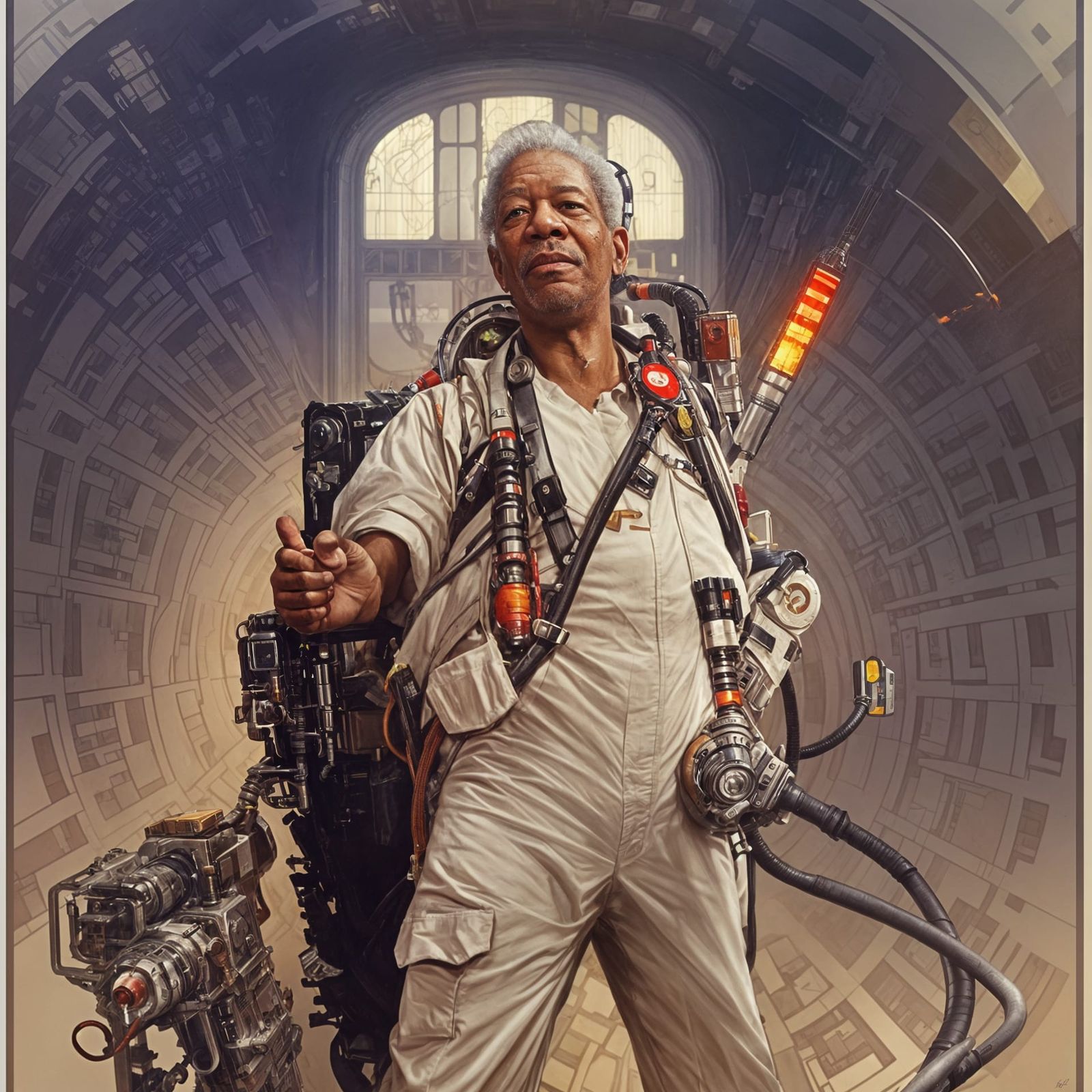 Morgan Freeman as Ghostbuster in Sci-Fi Art