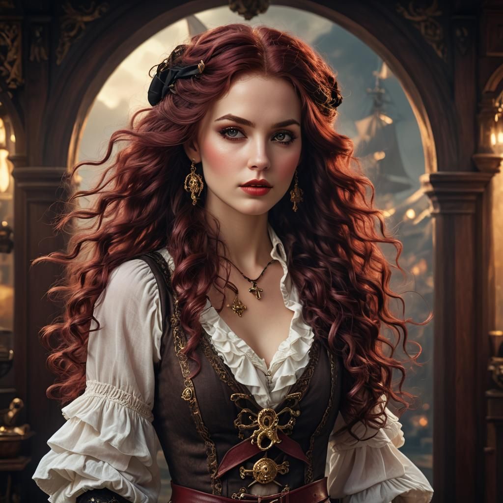 Woman in Pirate Outfit Digital Art Portrait