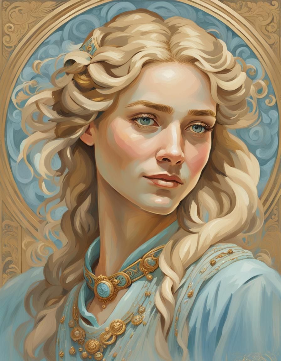 Ethereal Woman Portrait in Art Nouveau Style