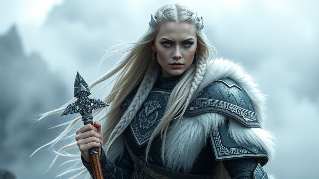 Ethereal Viking Queen on Windswept Cliff