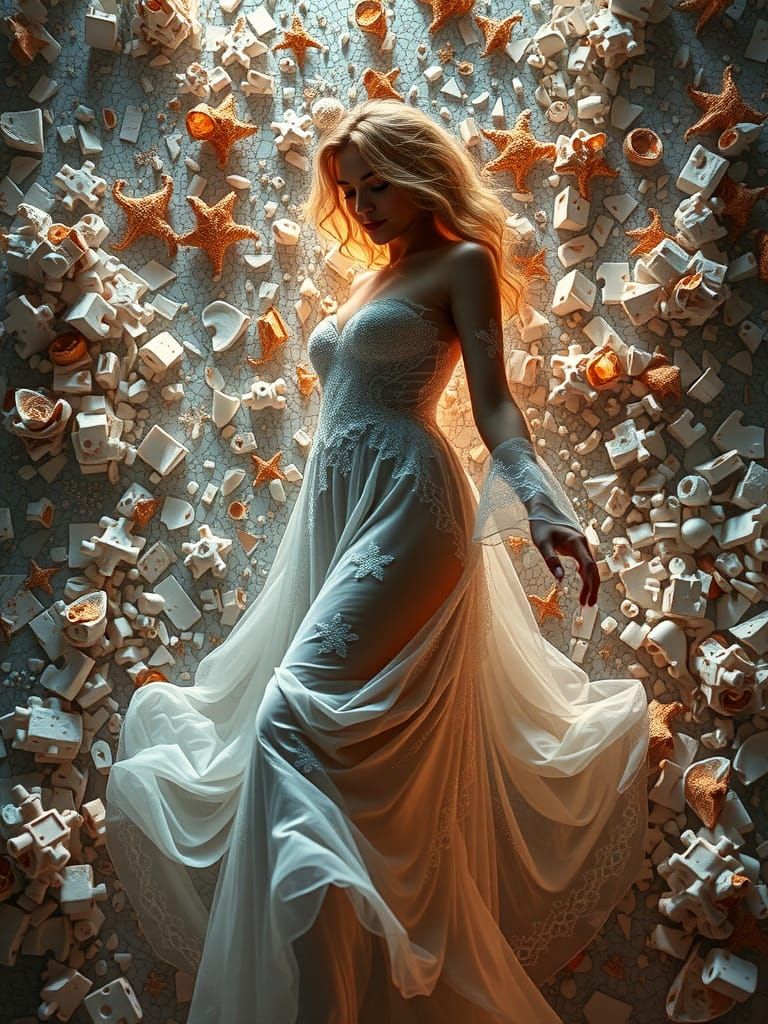 Surreal Goddess of Whimsy and Terror in Stipple Effect