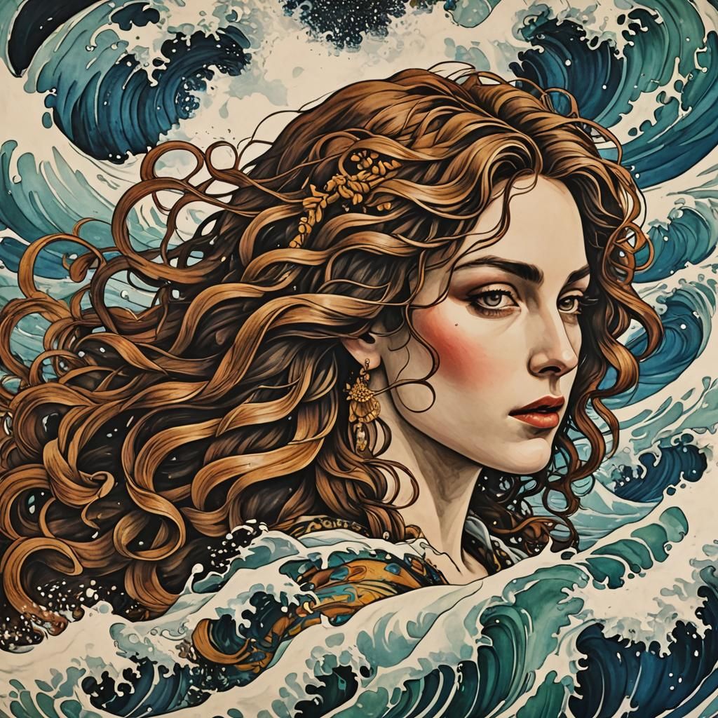 Ocean Waves in Hyperdetailed Ink Print Style