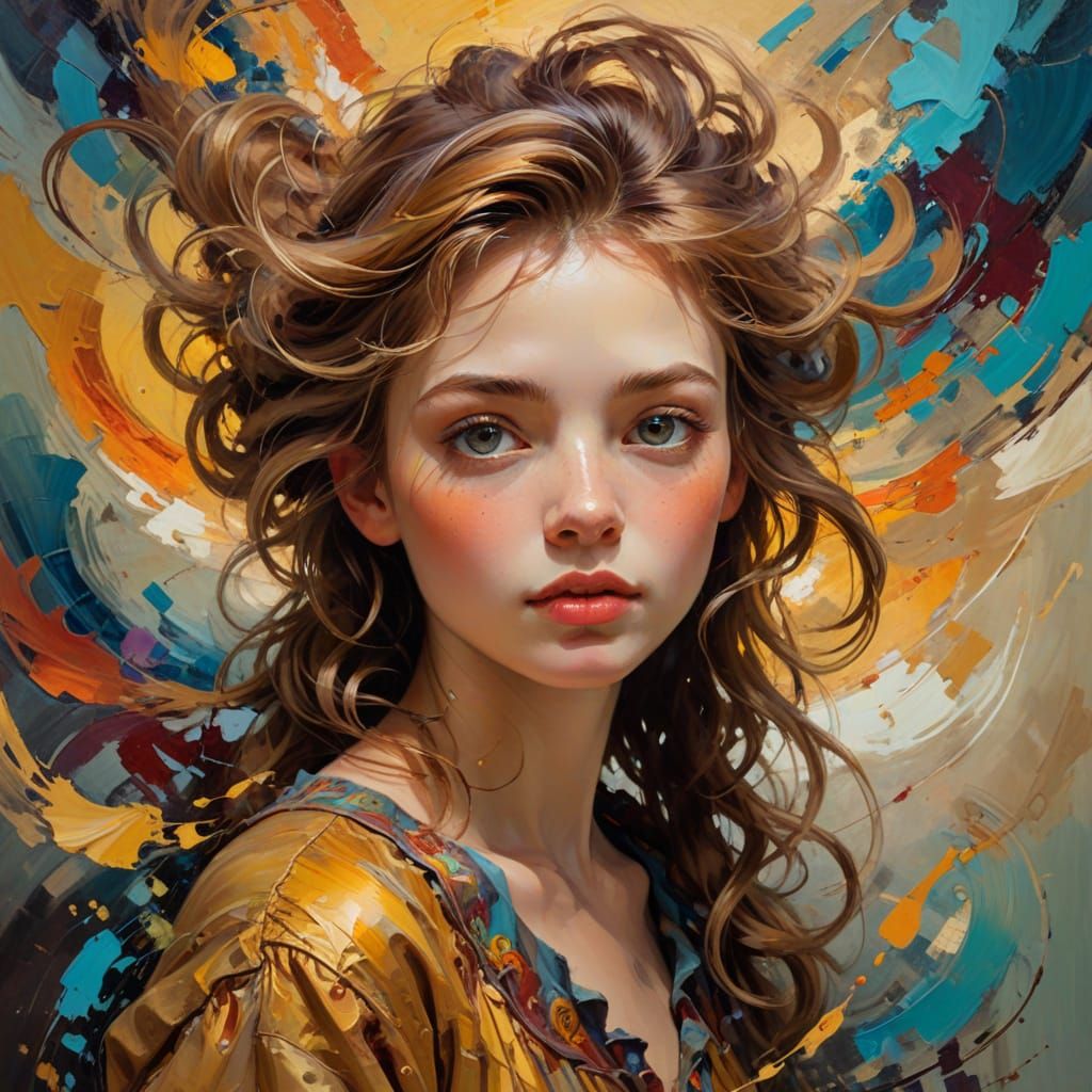 Whimsical Portrait in Oil, with Dreamlike Textures and Vivid...