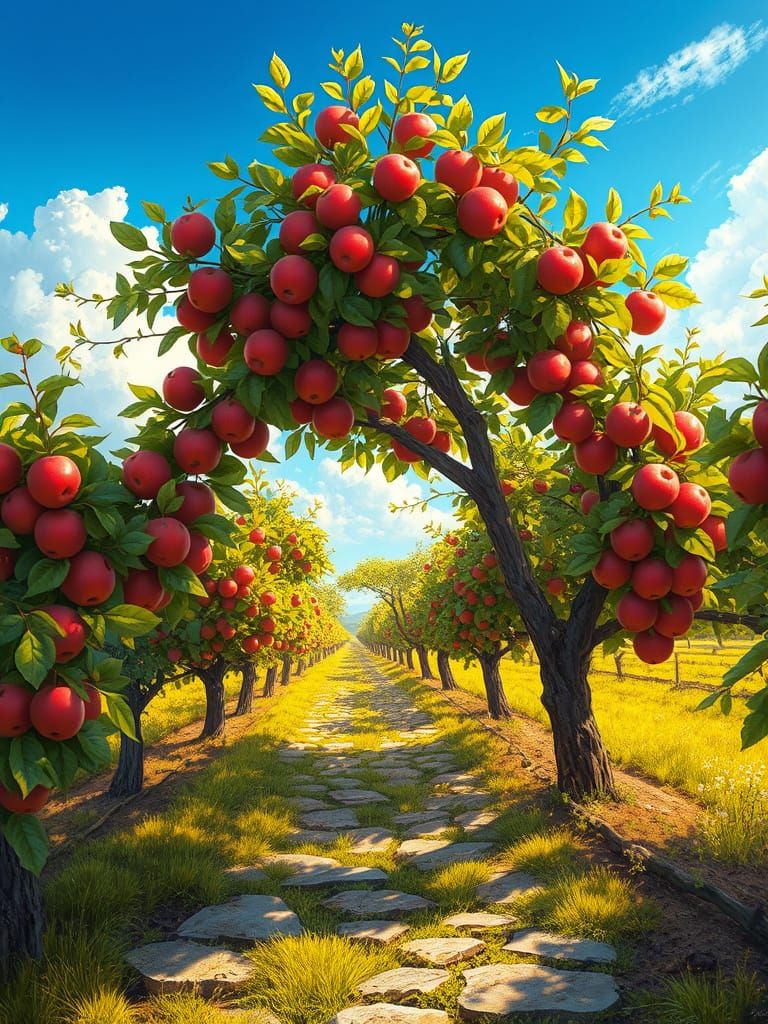 Sunlit Apple Orchard Digital Painting