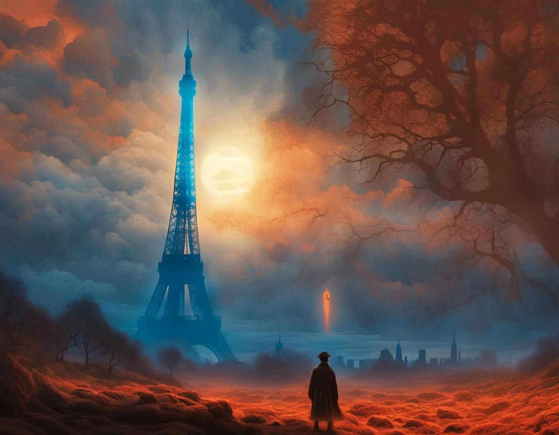 Eiffel Tower Ascent: A Surreal Digital Matte Painting