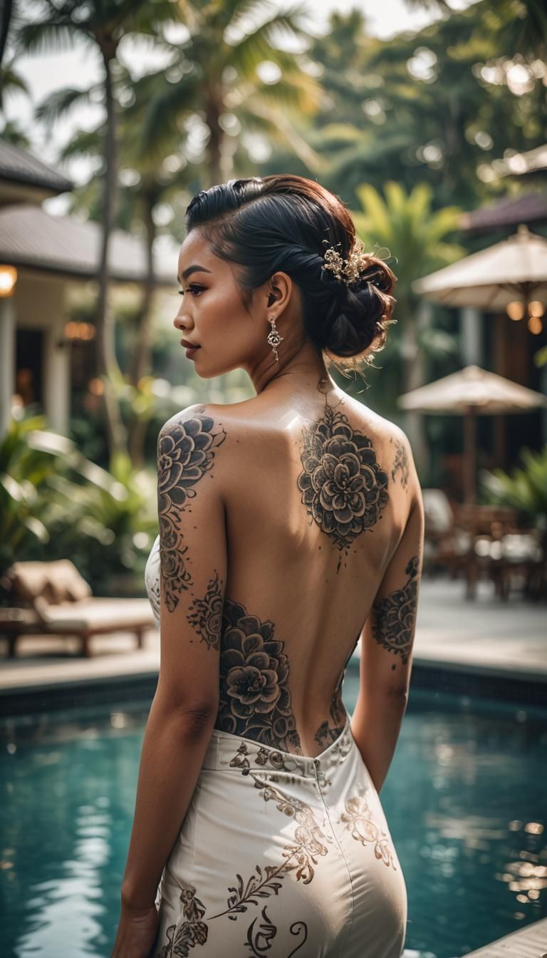 Indonesian Woman's Back Tattoo in High-End Portrait