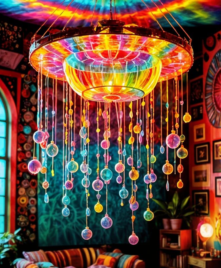 Psychedelic Hippie Mobile in Sunlit Bohemian Room