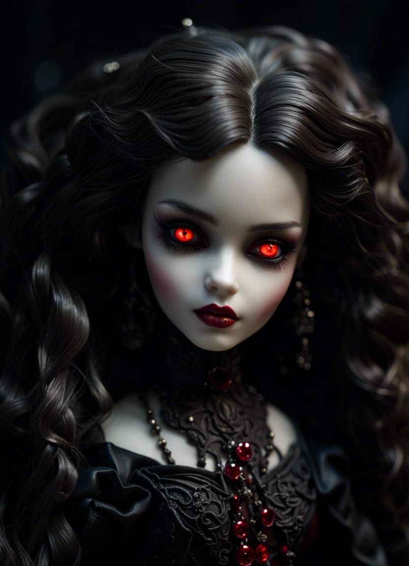 Gothic Porcelain Doll with Ruby Eyes