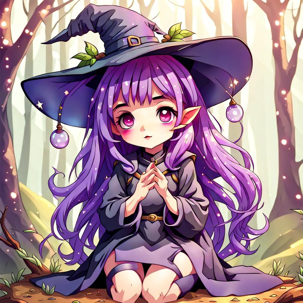 Cute Purple Haired Nature Witch Image