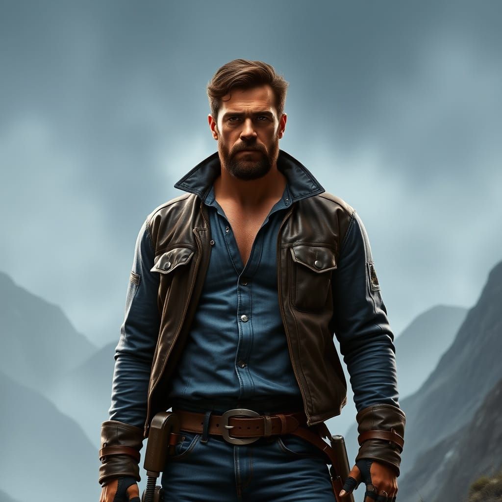 Rugged Man in Misty Mountains, Atmospheric Realism